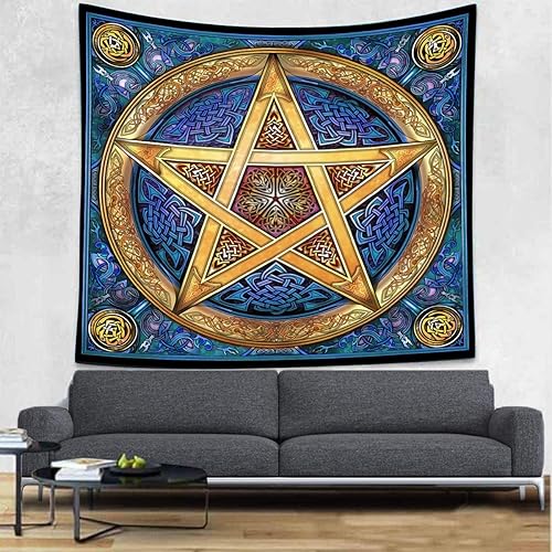 Miniatura 3 de UHOMETAP Tapiz de pentagrama pagano, nudo celta, astrología hippie trippy, 60 x 60 pulgadas, dormitorio, sala de estar