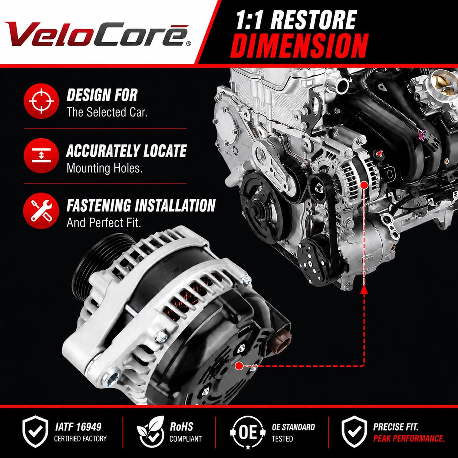 Alternator Compatible with Honda Pilot 2012-2015,Odyssey 2011-2013,Ridgeline 2012-2014,3.5L 3471CC V6,130A High-output CW 6-Groove,Replace OE 104210-1240 31100-RV0-A01 11573 290-5582