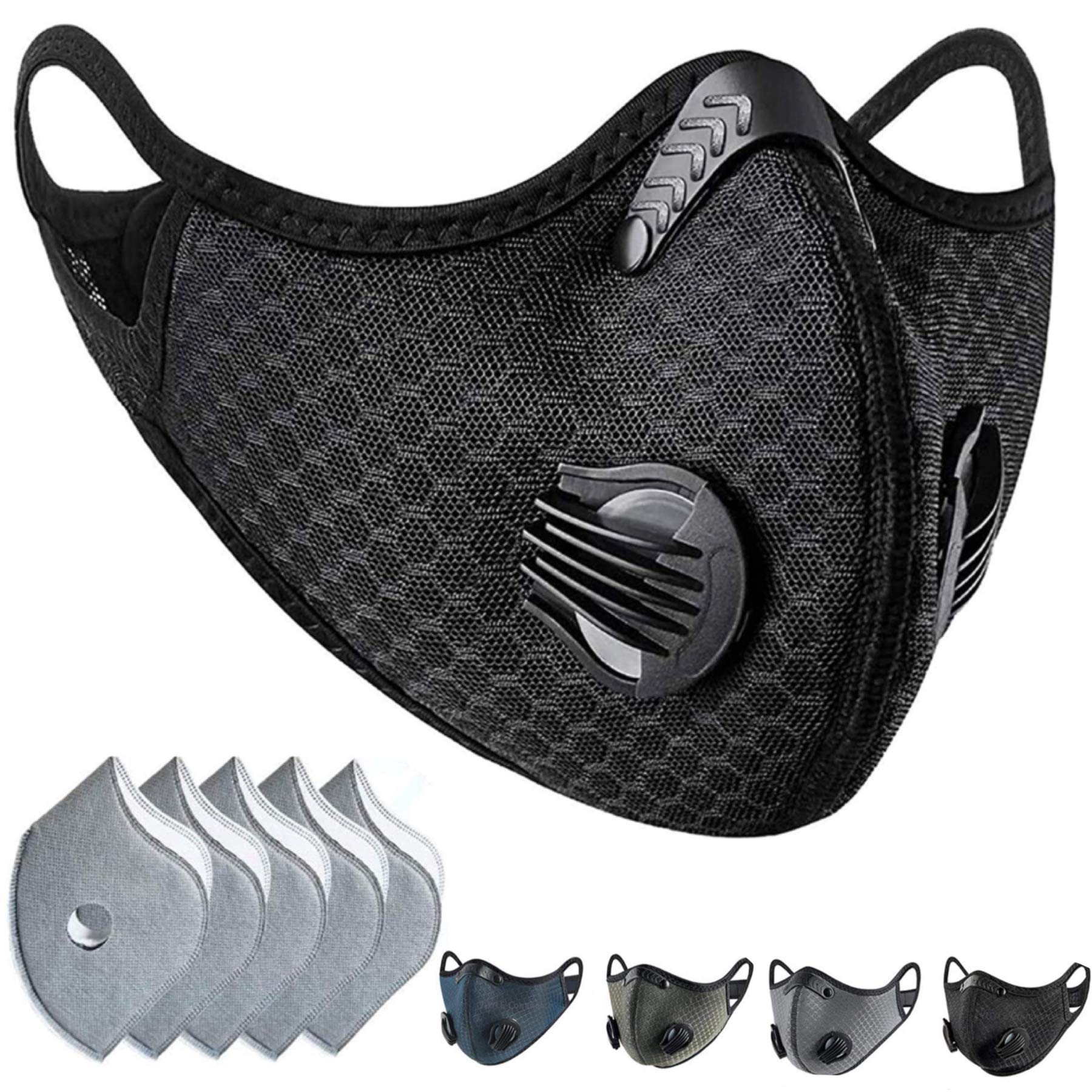 Breathable Protective ventilator Face Mask Active Carbon Filters, Adjustable Straps with 5 Filters by Spread Pixie Dust TM (Black)