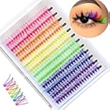 Fairy Colored Lash Clusters, Fake Eyelash Extension Kit, DIY 6 Colors Individual Anime Lashes, Colored False Eye Lashes Kit for Beginners, 14/16mm D Curl Extensions Red, Purple, Green（240pcs)（No Glue）