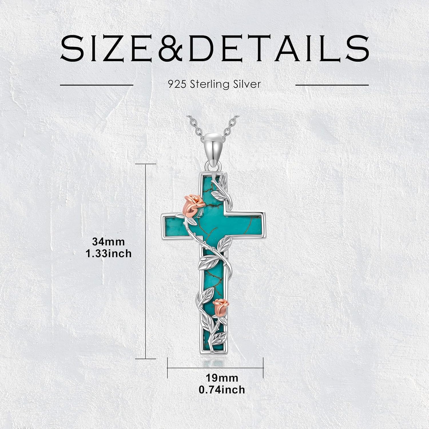 Natural Turquoise Cross Necklace for Women 925 Sterling Silver Rose Flower Cross Pendant with Genuine Turquoise Jewelry Gifts for Her - Image 6