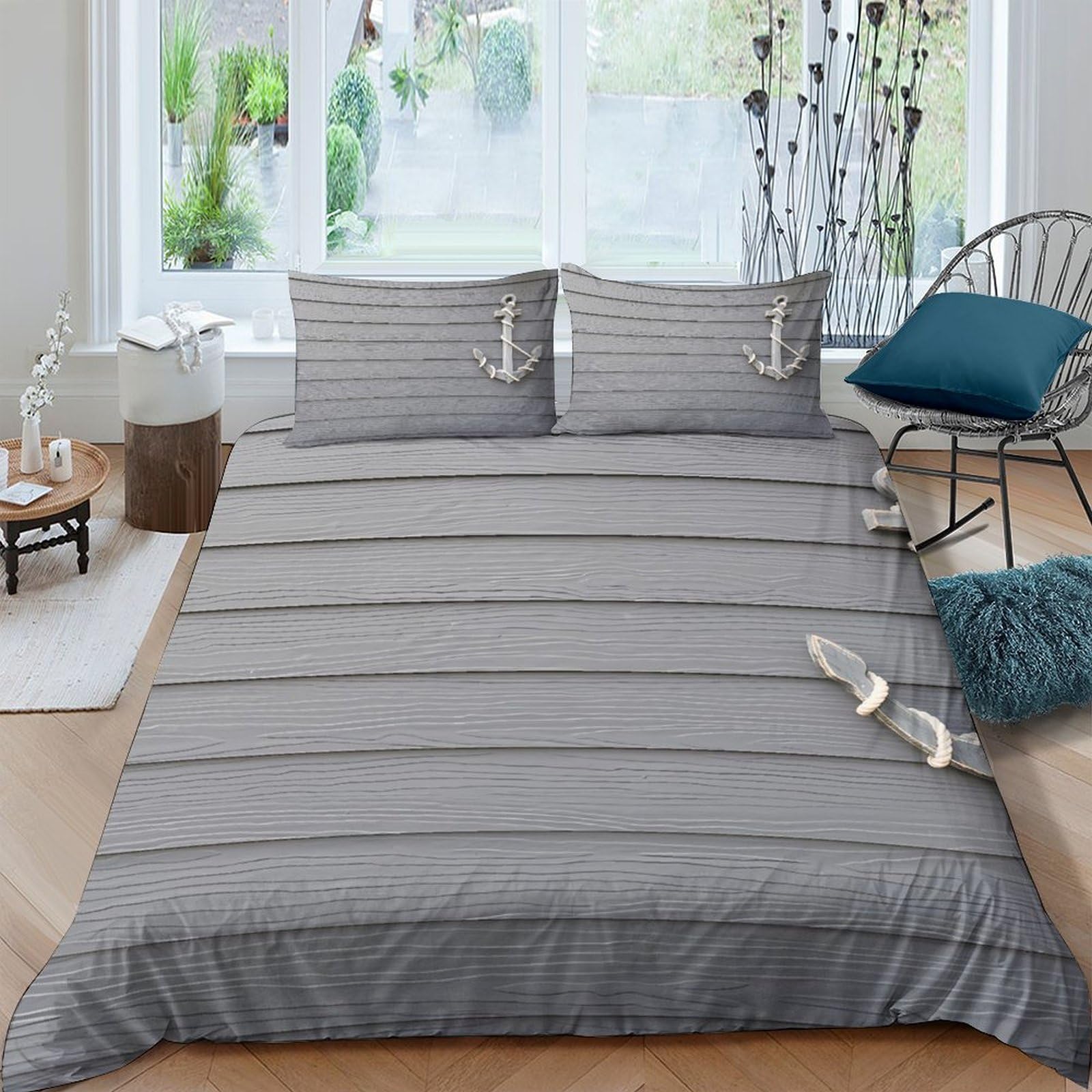 GPLZQXKJNH 3D Printed Grey Stripe Duvet Cover Microfiber Soft Breathable Modern Minimalist Bedding Set with 2 Pillowcases for Bedroom Decor Single（135x200cm）