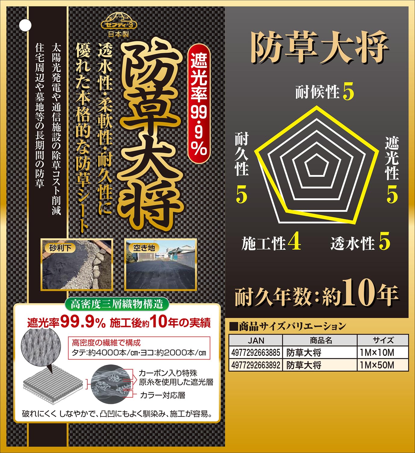Amazon.co.jp: セフティー3(Safety-3) 防草シート 防草大将 幅1×長さ