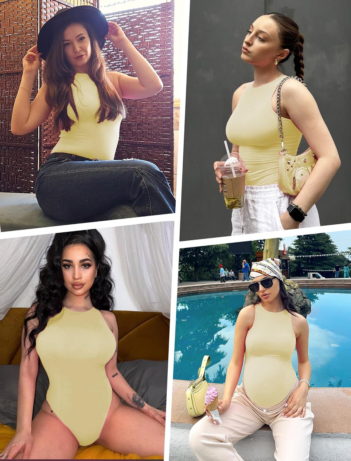 Avidlove Bodysuits for Women Crew Neck Sleeveless Body Suits Snap Closure Double Lined Tank Tops Bodysuit