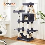 FEANDREA 59.3 Inch Cat Tree Condo with Scratching Post Kitty Tower Pet Playhouse, Smoky Gray UPCT85G