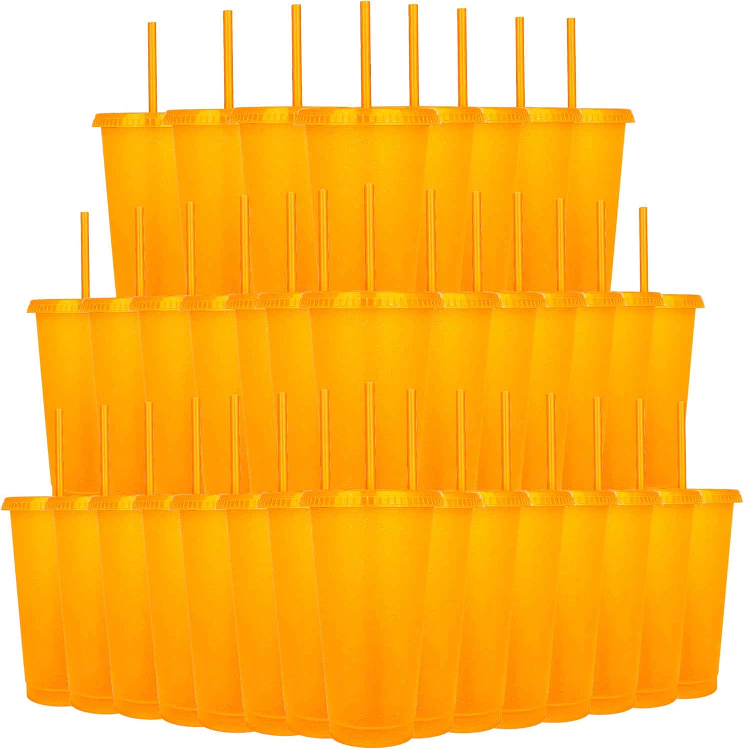 Suertestarry Tumbler with Straw and Lid,Water Bottle Iced Coffee Travel Mug Cup,Reusable Plastic Cups,Perfect for Parties,Birthdays… (Orange, 36 pack)