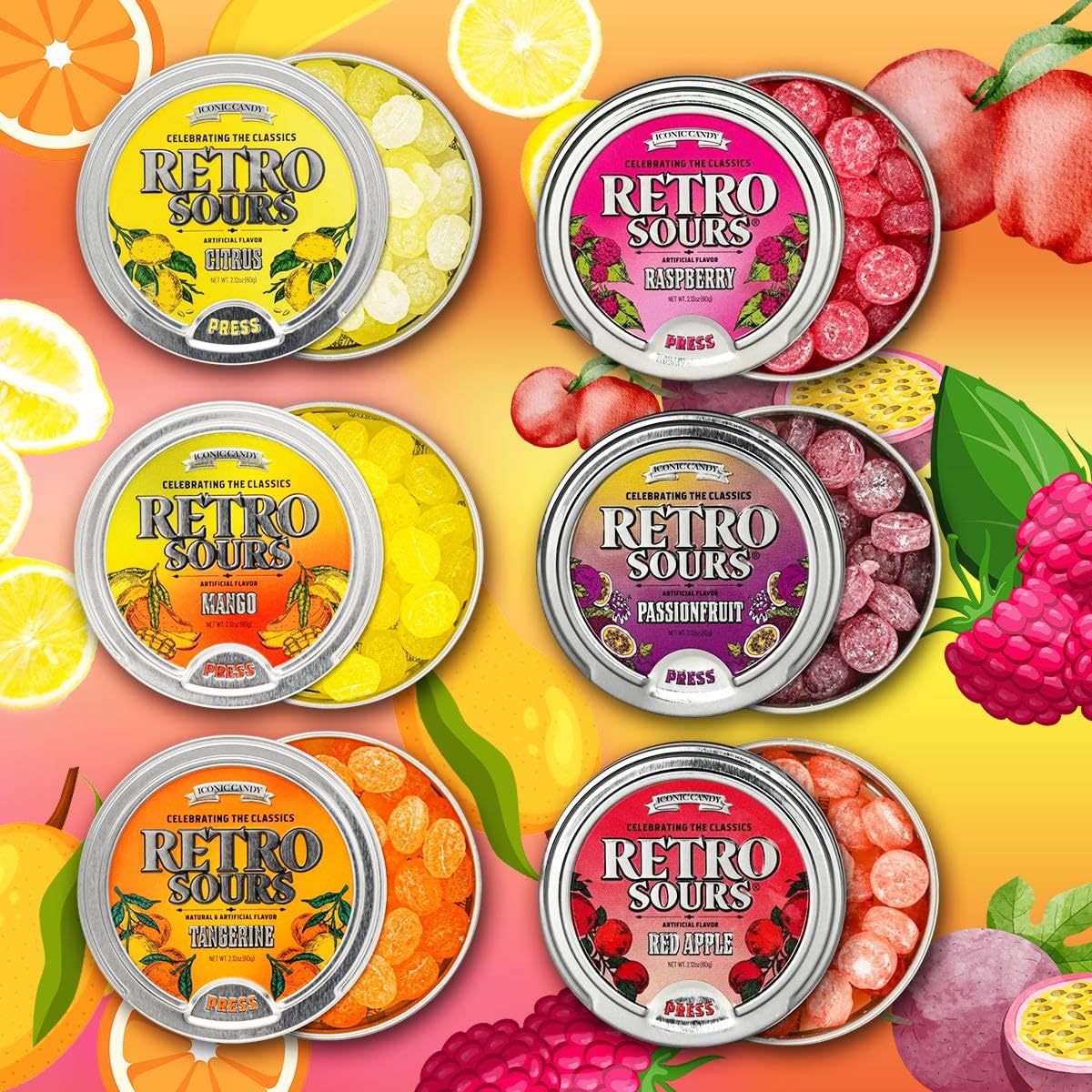 Retro Sours Hard Candy Variety Pack – Vintage Sour Candy Gift Set – 6 Tins of Tangy Fruit…