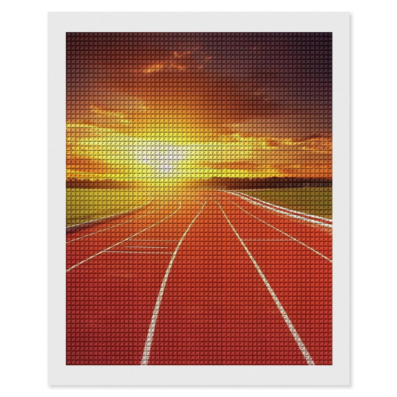 Running Track Sunset Diamond Art Kits for Adults, DIY 5D Diamonds Painting Kits for Beginner, Round Full Drill Diamond Dots Painting, 16"x20" Diamonds Pictures Gem Art and Crafts Wall Decor