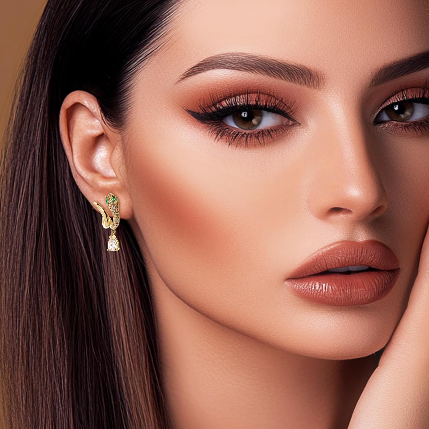 Jean Beau Gold Snake Drop Earrings for Women, Trendy Sparkly Cubic Zirconia Hypoallergenic Serpent Dangle Earrings Fashion Outfit Accessories Jewelry Gift - Image 2