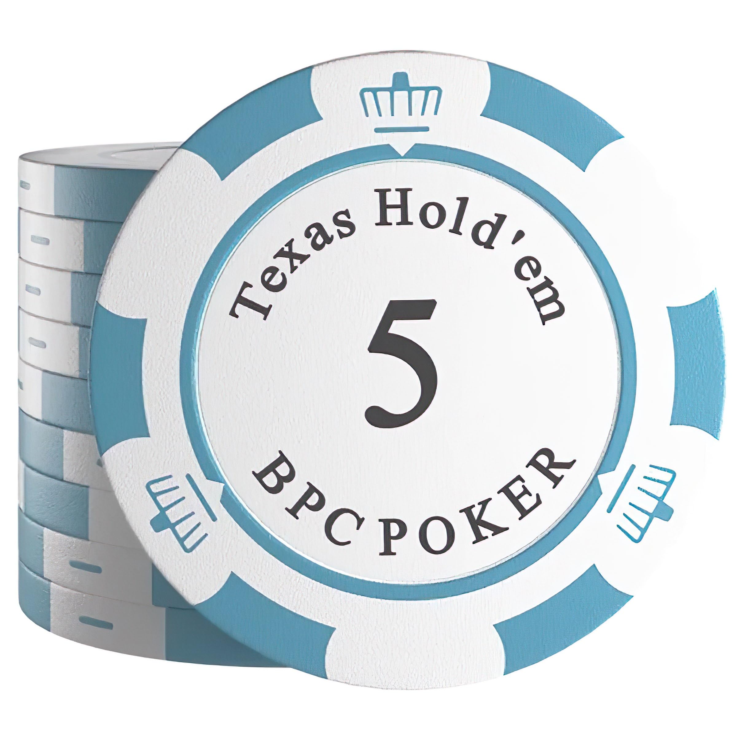 Bullets Playing Cards, Carmela Clay Poker Chips for Poker Set, Value 5-14 g, 4 cm Diameter, White/Light Blue, Pack of 25