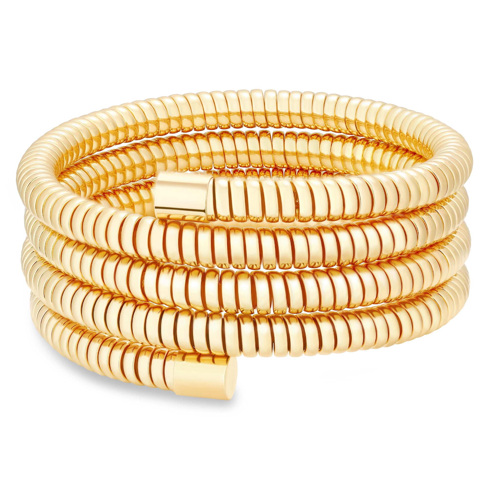 BONJOULRYGold Bracelet Stack Cobra Gold Bangle Bracelet for Women 18K Gold Filled Bangle Set Long Coiled Spiral Bangle Non Tarnish Waterproof Cuff Bracelet Layered of 3/4