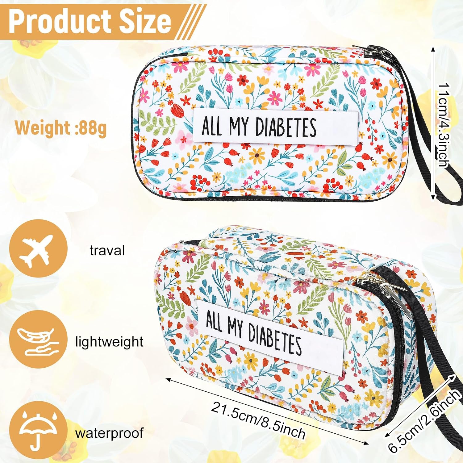 TrelaCo Insulin Cooler Travel Case Diabetic Travel Case Portable Diabetic Supplies Bag Spring Funny Gifts for Insulin Pen Waterproof Storage Bag for Travelling Diabetes Care Supplies(Floral) image 2