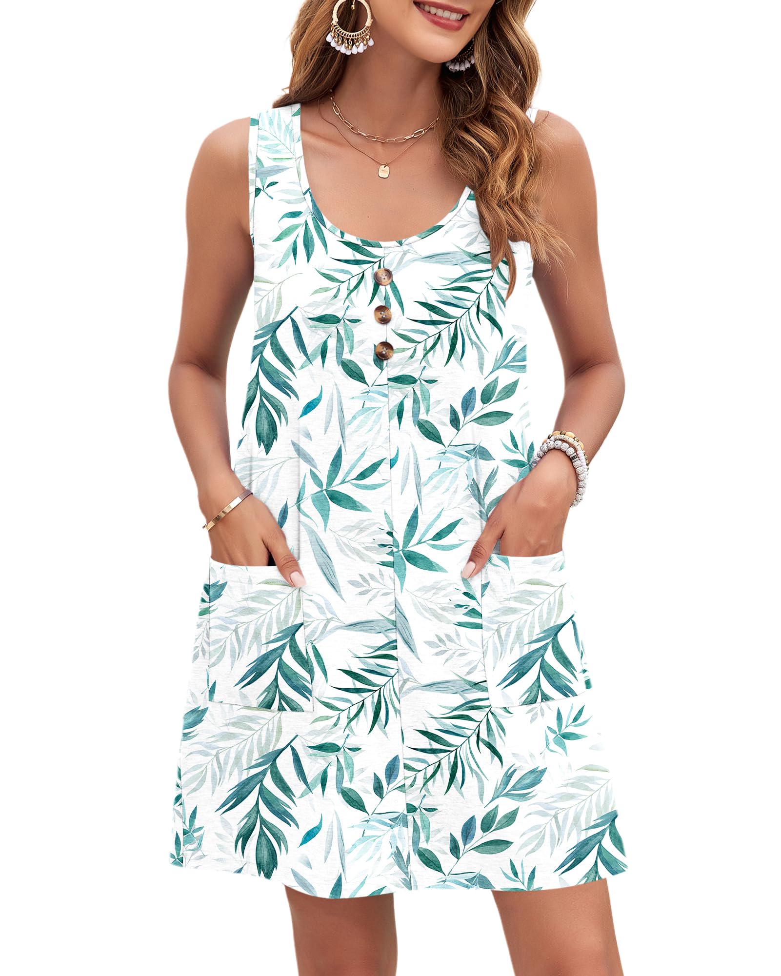 MOLERANI Femmes Robes d'été pour Robes sans Manches Robe à col Rond Casual Lâche Robe Midi avec Poches
