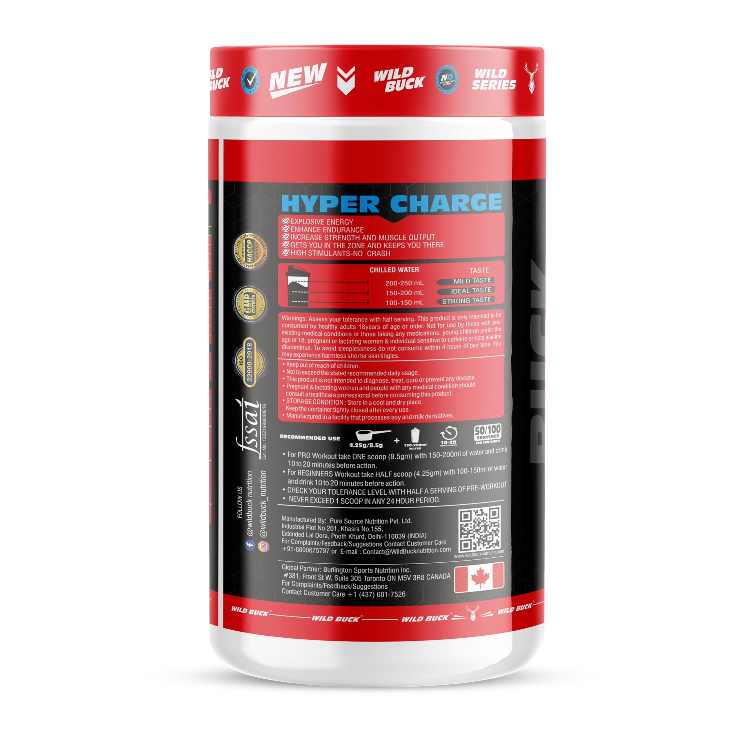 Wild Buck Hyper Charge Pre-X4 Hardcore Pre-Workout Supplement with Creatine Monohydrate, Arginine AAKG, Beta-Alanine & Muscle Pump Formula | Caffeinated Punch for Explosive Energy, Focus & Strength [100 Servings, Cranberry Blast] — Amazon image 8