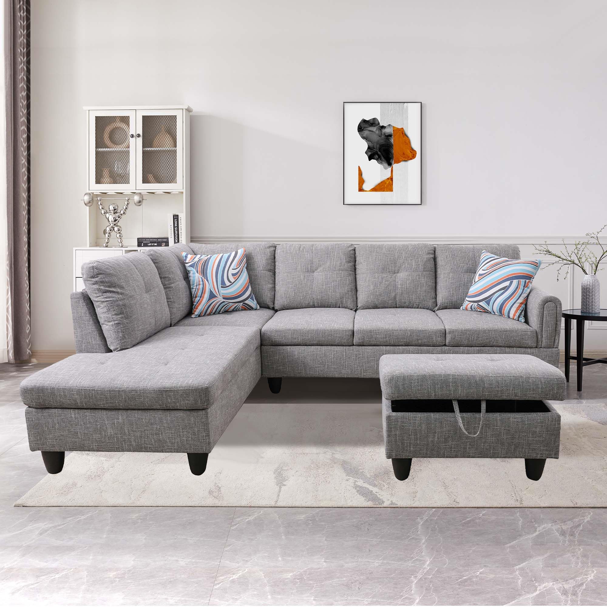 Amazon.com: SumKea 3-Piece Flannel Sectional Sofa Set with Left