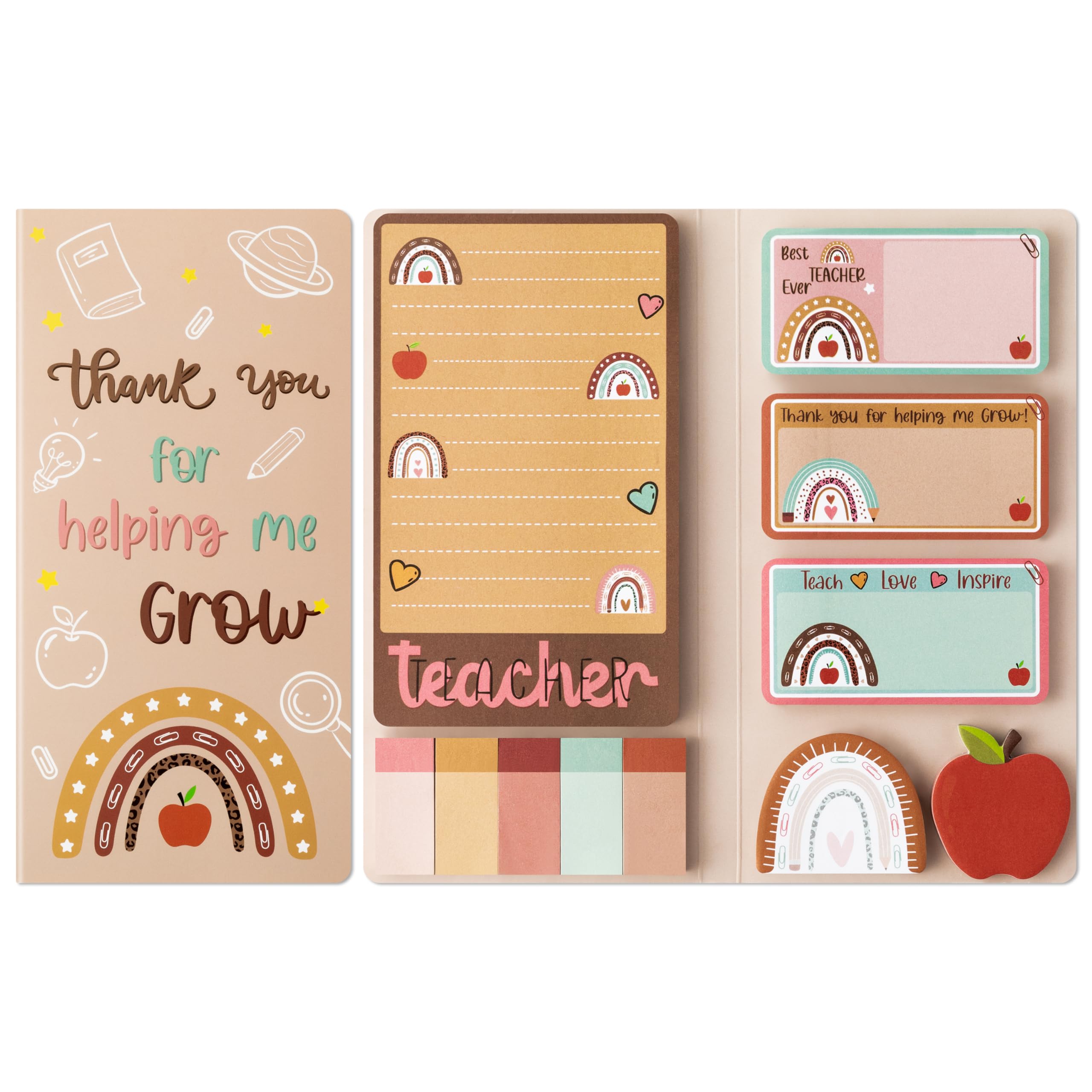 Xqumoi Boho Teacher Sticky Notes Set (550 Sheets, Brown) | Thank You for Helping Me Grow Design - main product image