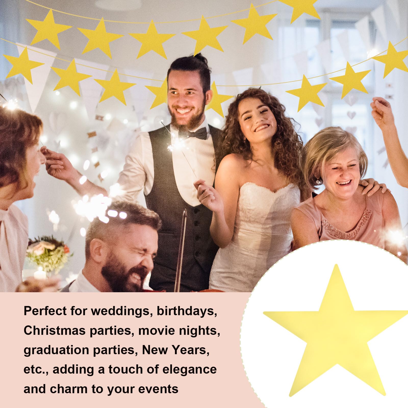 QUARKZMAN Decoración Estrellas Recortadas Estrellas Doradas, 80 Pcs Estrellas Cartón Doble Impresas 6" Confeti Estrellas Recortadas Decoraciones para Pared Tablero Anuncios Fiesta