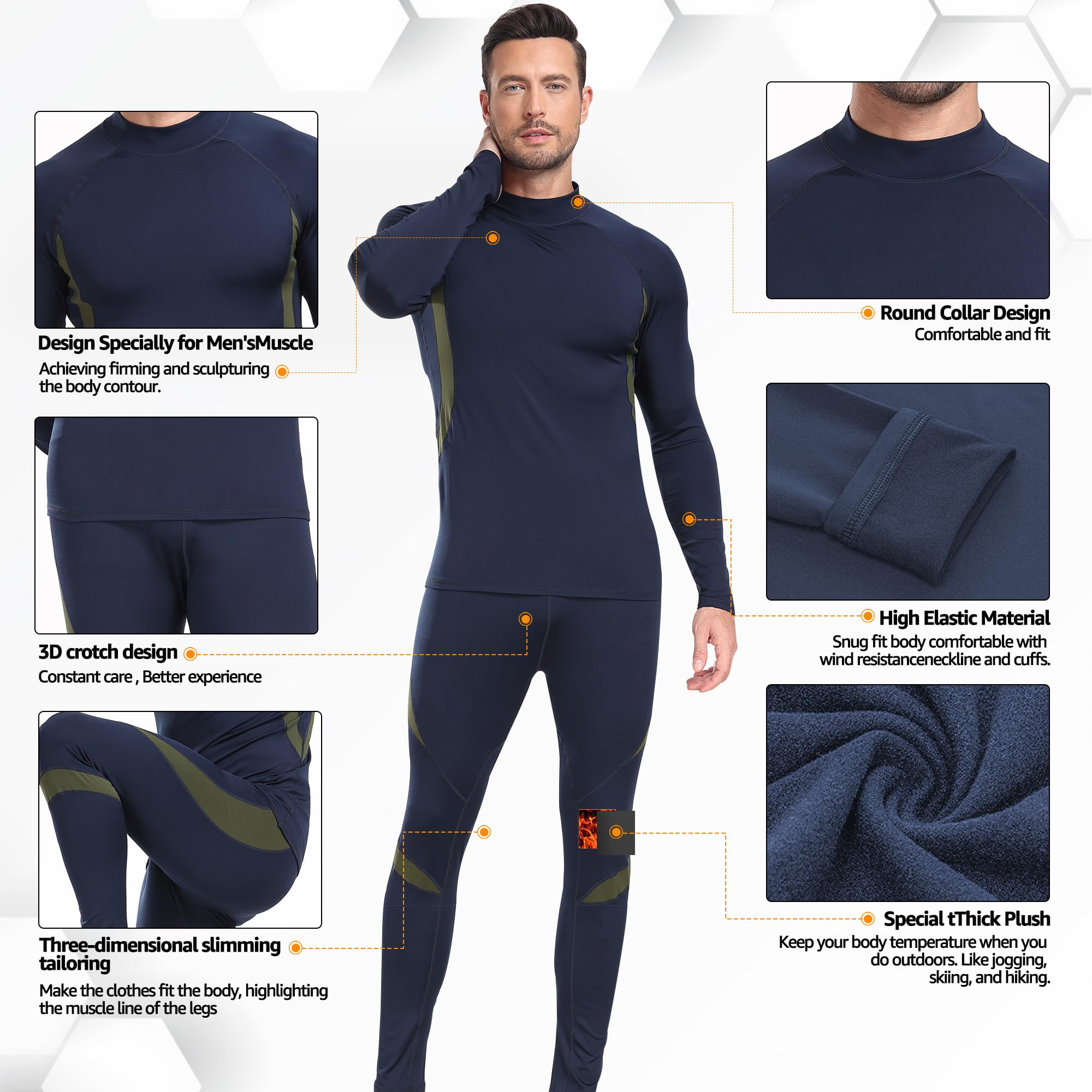 UNIQUEBELLA Set di Biancheria Intima Termica da Uomo, Biancheria Intima da Sci, Invernale, Biancheria Intima Termica, Dolcevita