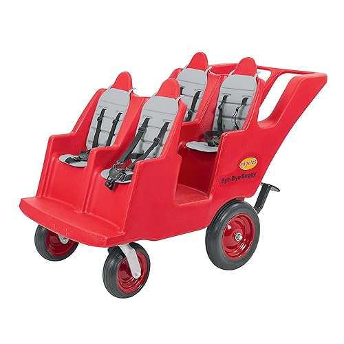 Children's Factory - Buggy para 4 pasajeros que nunca se aplana "Fat Tire" - Buggy de adiós a la guardería roja, cochecito comercial de 4 asientos