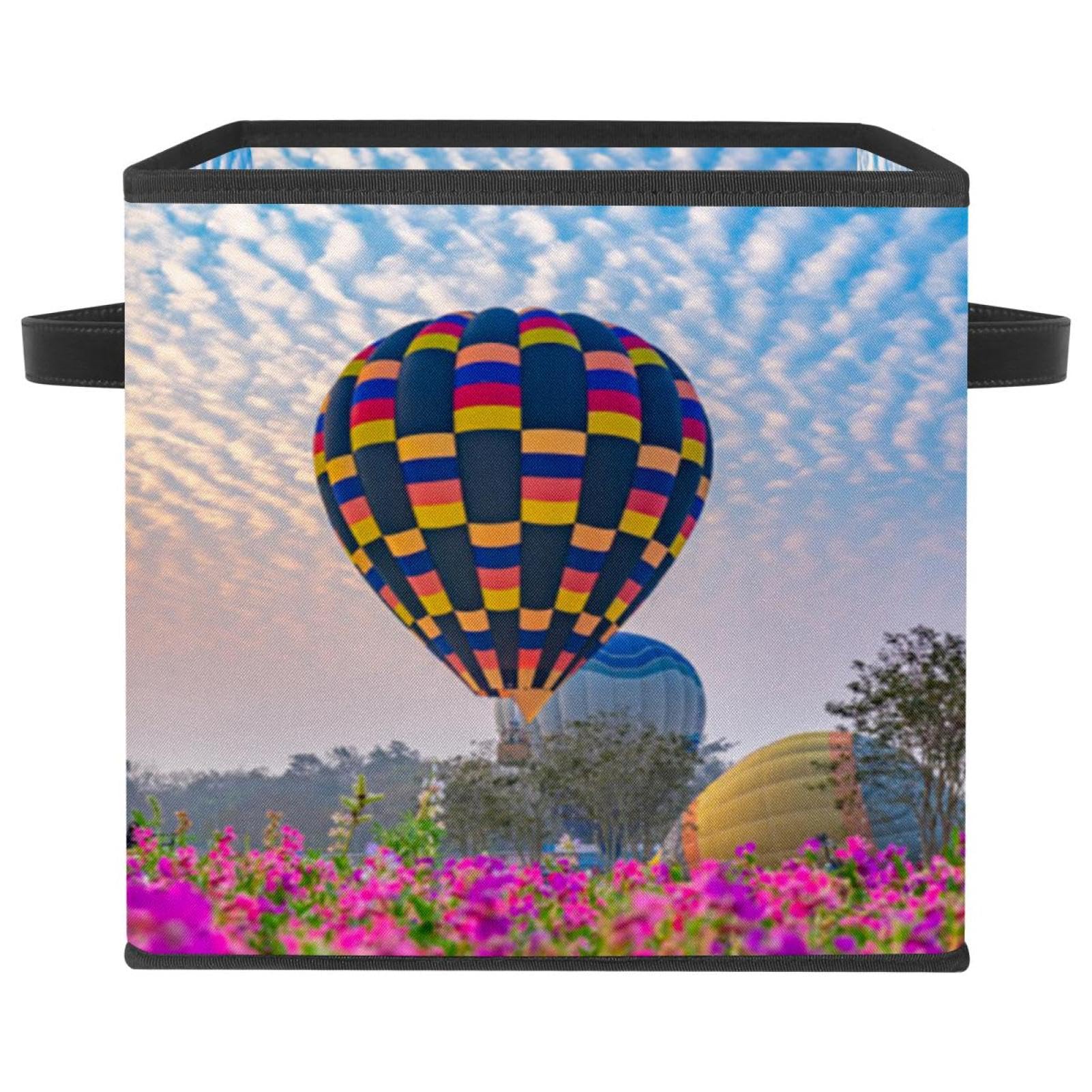 Boîte de rangement pliable avec poignées motif montgolfière