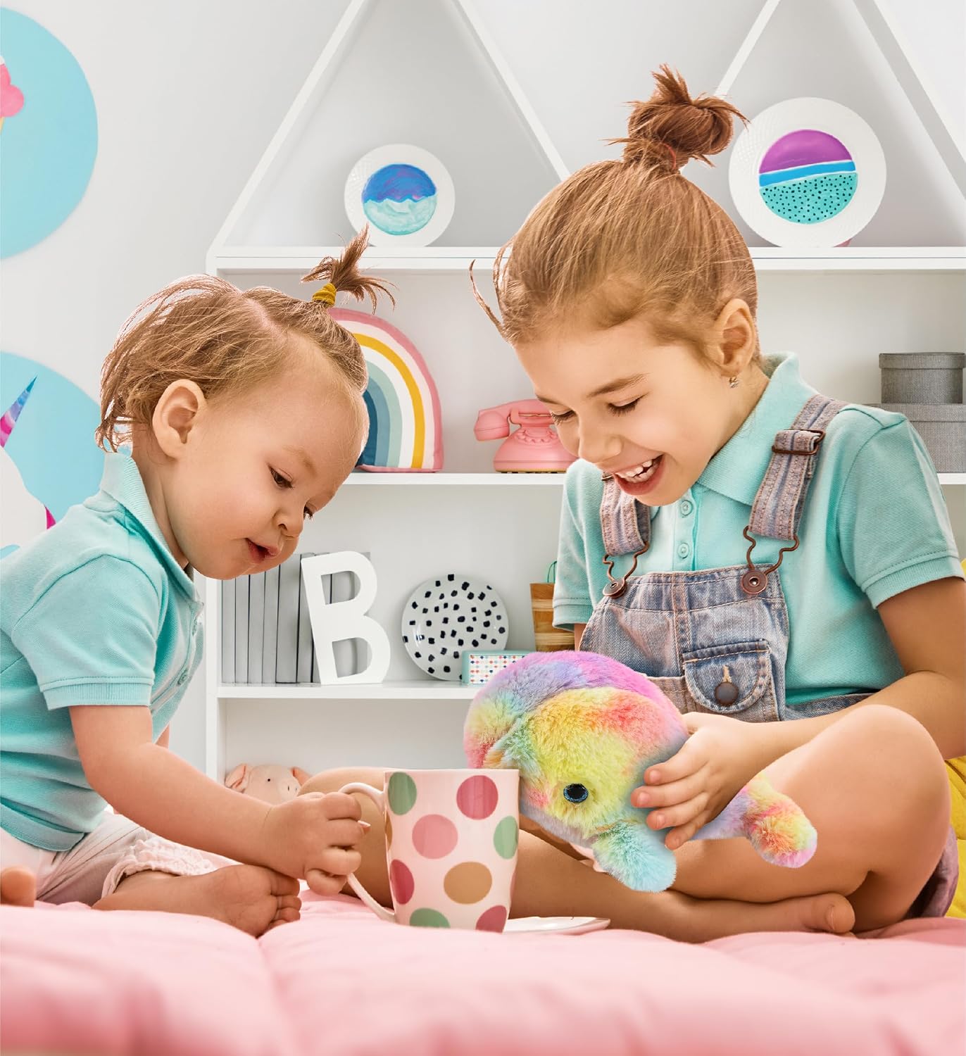 DolliBu Rainbow Whale Stuffed Animal – Soft Huggable Whale Stuffed Toy, Adorable Playtime Ocean Plush Toy, Cute Cuddle Gifts for Kids and Adults – 7 Inches