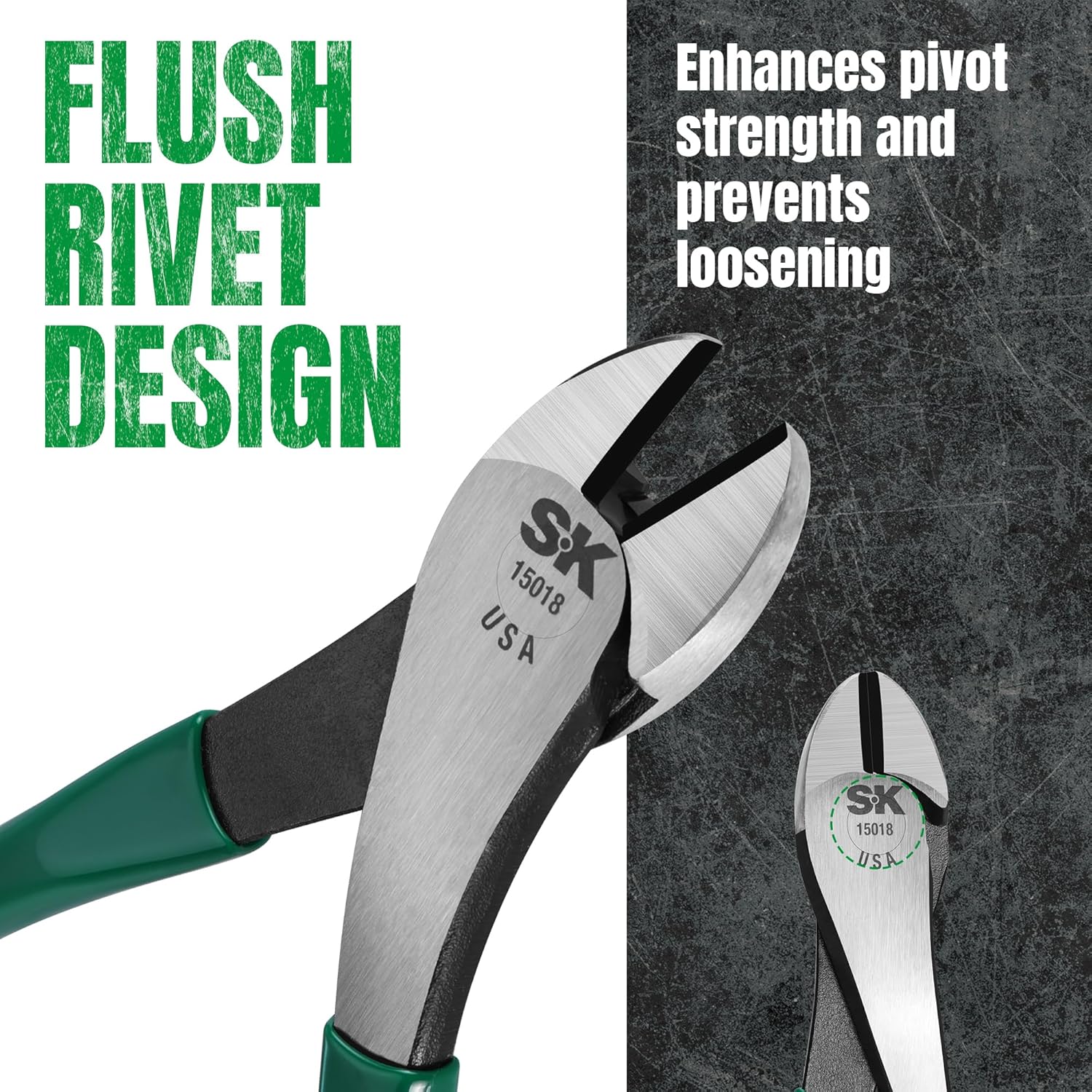 SK Tools USA 8-Inch Angled Diagonal Pliers, Heavy Duty Diagonal Cutting Pliers, High Carbon Steel, Padded Handle for Comfortable Grip