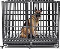 SHUSHIM 54 Inch Heavy Duty Escape-Proof XL Dog Crate for Large Breeds - Indestructible, Wheels, Divider, Removable Tray, Black