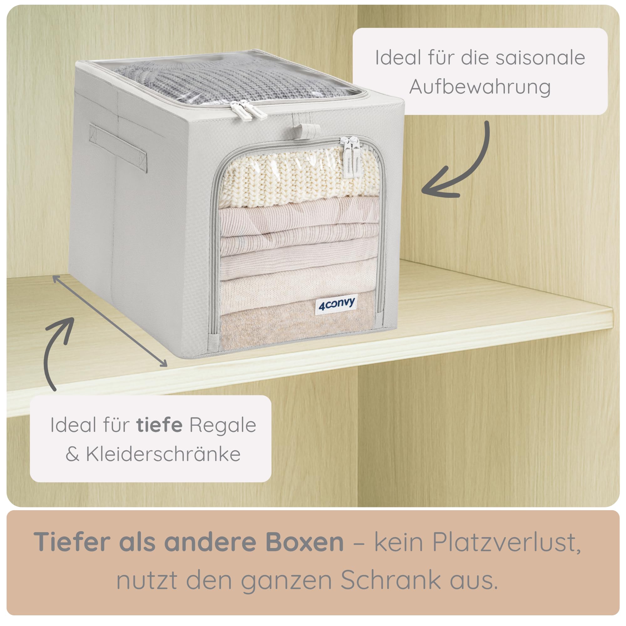 4CONVY feste faltbare Kleideraufbewahrung Box mit Metallrahmen, 2 transparente Fenster - [2024 VERBESSERTES MATERIAL] Aufbewahrungstasche für Bettdecken – stabile Aufbewahrungsbox für Kleidung - 3x40L