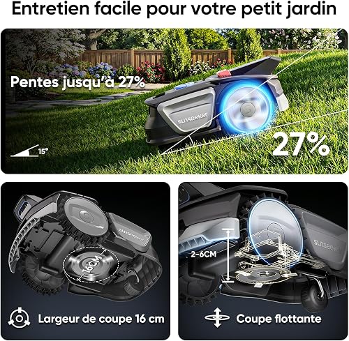 Sunseeker V1+Garage, Mähroboter ohne Begrenzungskabel, 300 m² für Kleine Gärten, Vision AI Intelligente Navigation, Rasenroboter mit EIN-klick-Mähen, Silbergrau - 5