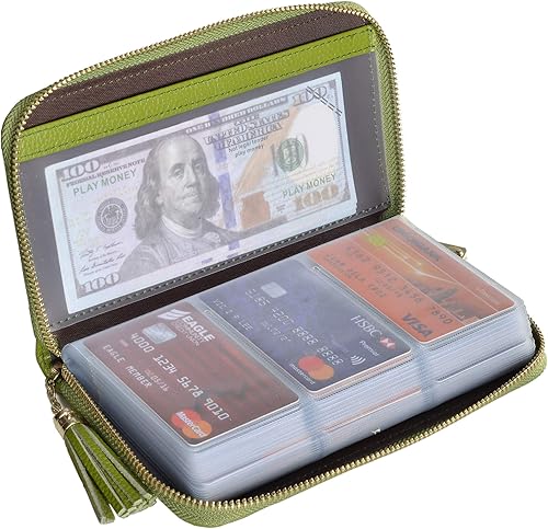 Easyoulife - Monedero de cuero con cremallera, billetera portatarjetas para mujer, bloqueo RFID