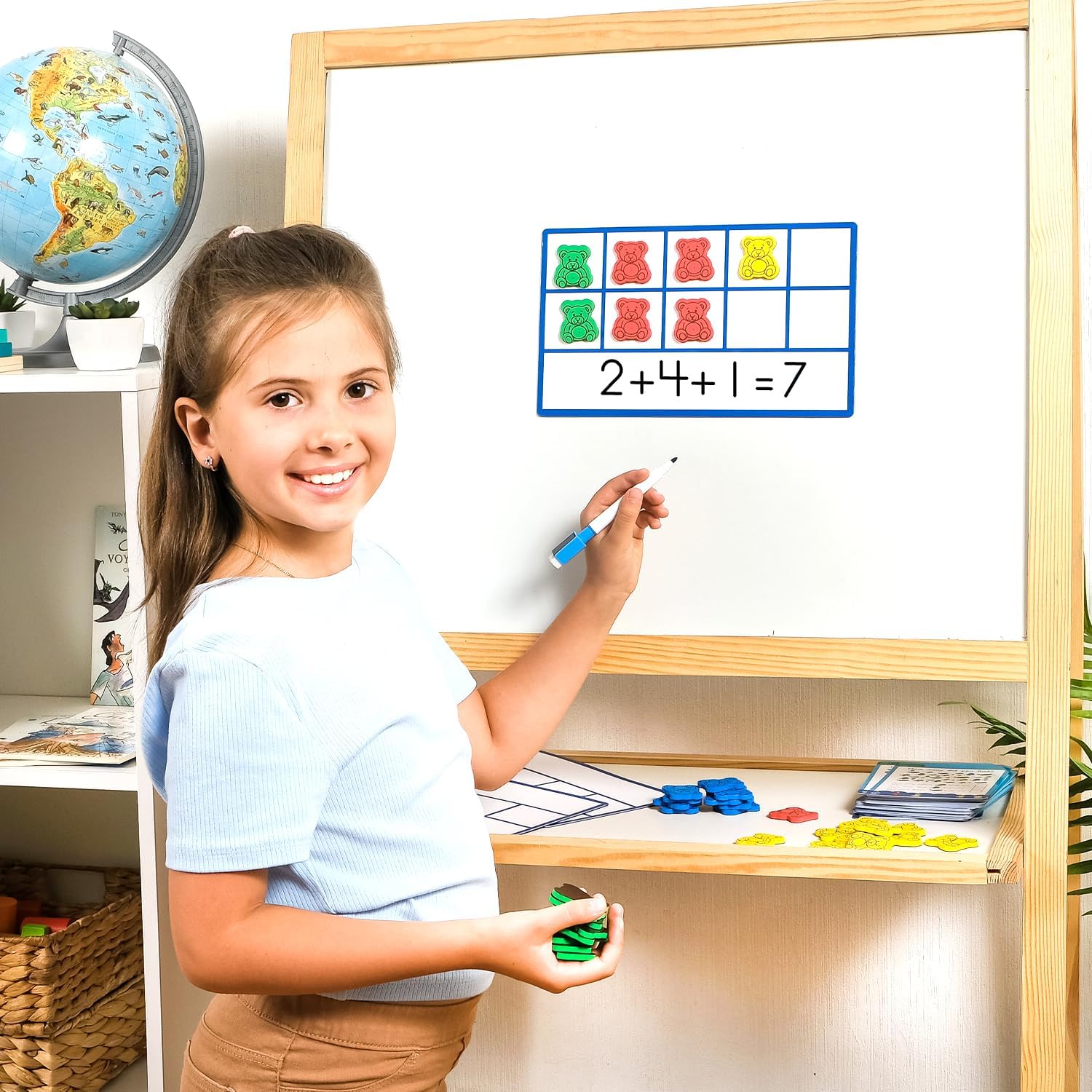 130 PCS Jumbo Magnetic Ten Frames Activity Set with Counting Bears, Math Manipulatives for Kindergarten, PreK, Preschool, Counting Bears Class Set, Math Counters Games for Kids, Homeschool Supplies