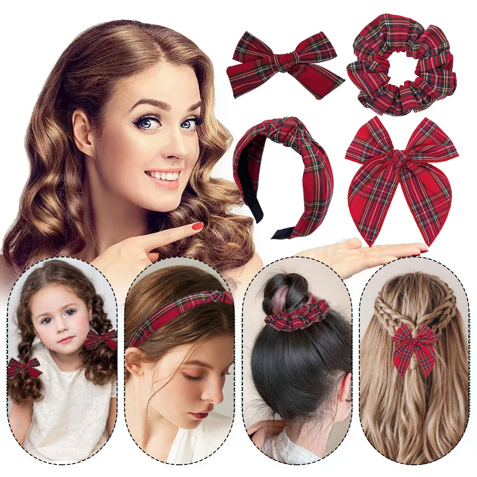 Nordstrom Velvet Knot Headband Scrunchie Hair Set Red Plaid Christmas Headband Scrunchie Set: Knotted Plaid Fabric Hair  main image 3