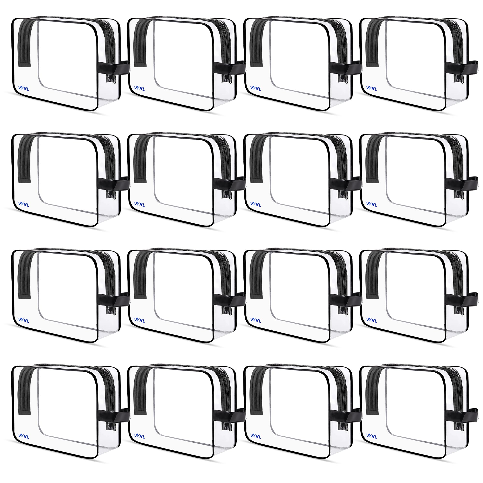 VYRL 16 Pack Clear Makeup Bag (7.8 x 5.9 x 2.3 inches) - Quart Size 3-1-1 TSA Approved Toiletry Bag with Zipper - Water-Resistant Durable PVC Clear