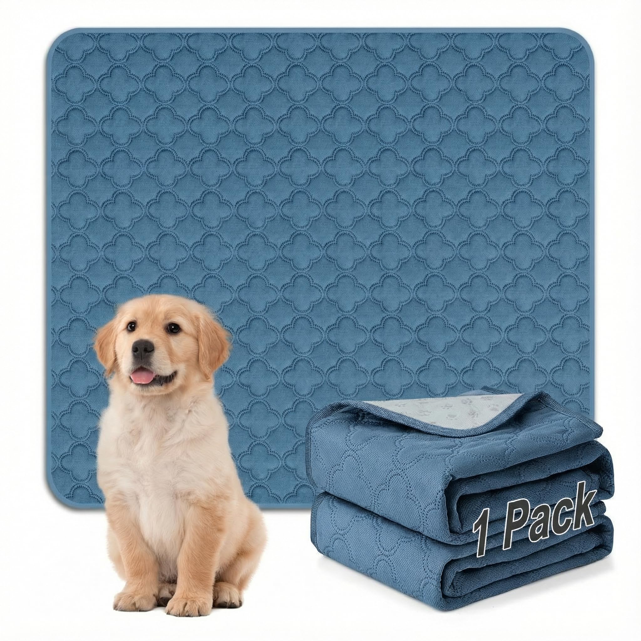 FunFurry Washable Pee Pads for Dogs - 1 Pack Reusable Pee Pads，Waterproof Puppy Pads，Pet Training Pads，Super Absorbent with Dog Paw Shape Non-Slip Backing (Blue, 72" X 72" - 1 Pack)