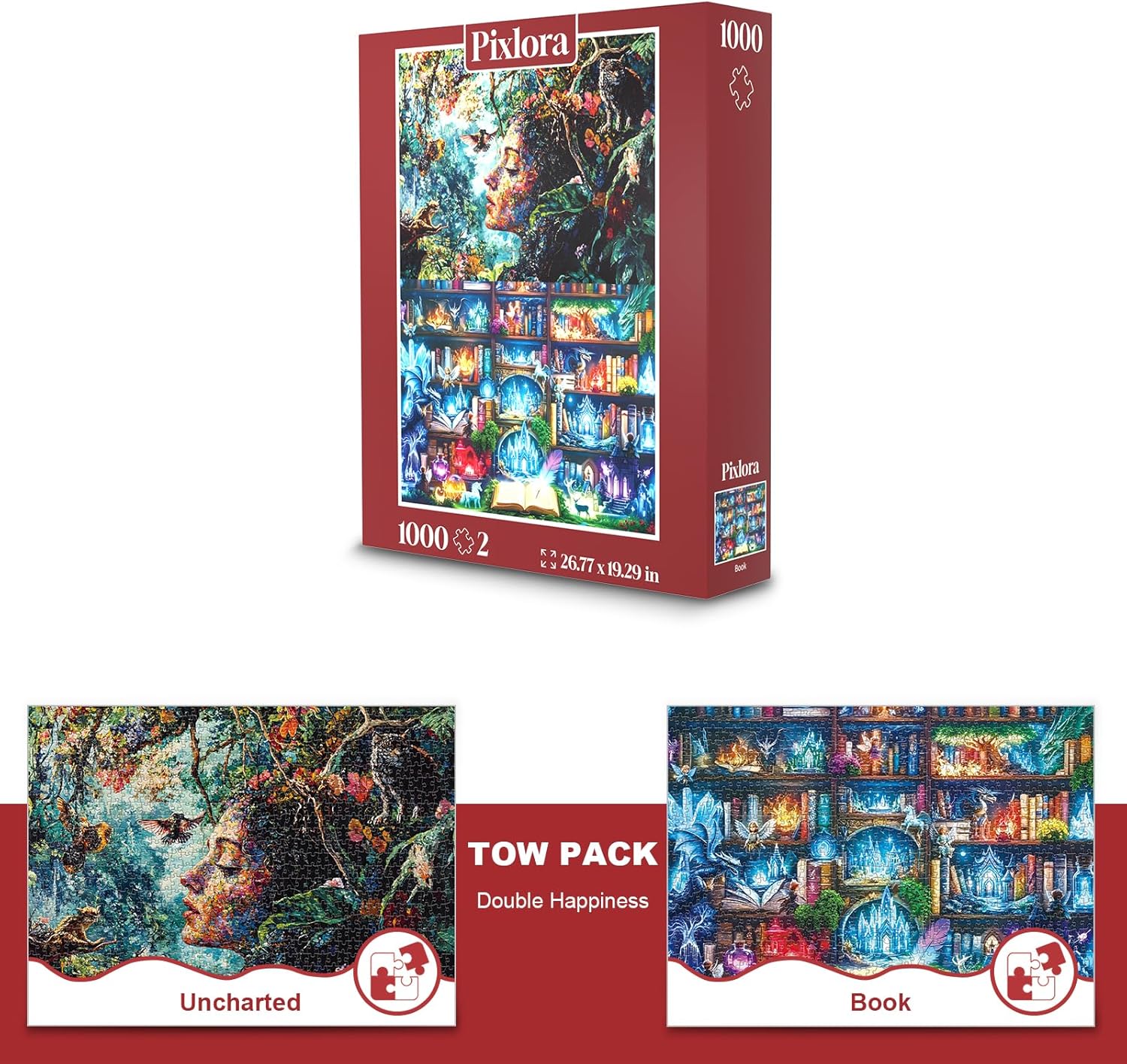 Puzzles for Adults 1000 Pieces, 2 Pack Fantasy Jigsaw Puzzles, Magic Book Theme, 2000 piece Puzzle Challenging Puzzles for Game Night, Ideal Gift for Adults