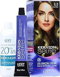 Keraton Coloração Permanente Em Creme Para Cabelos Com Cistina E Óleo De Macadâmia Selfie 50G Nº 8.0 Louro Claro