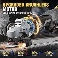 Vista 2 de Amoladora Angular, sin escobillas de 20 V, inalámbrica, 4-1/2 pulgadas, compatible con batería Dewalt (sin batería), con rueda de esmeril de metal