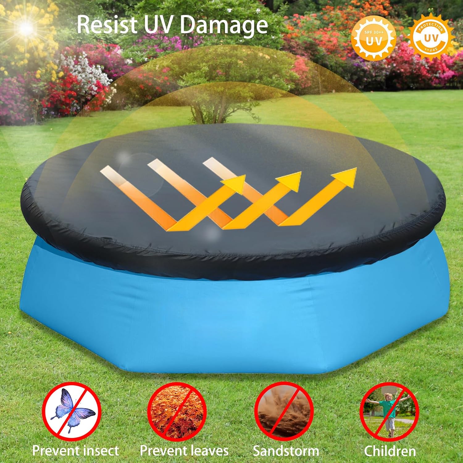 8FT Pool Cover for Round Inflatable Above Ground Pool, Outdoor Top Ring Inflatable Swimming Pool Cover, Suitable for Fast Set, Easy Set Inflatable Pool