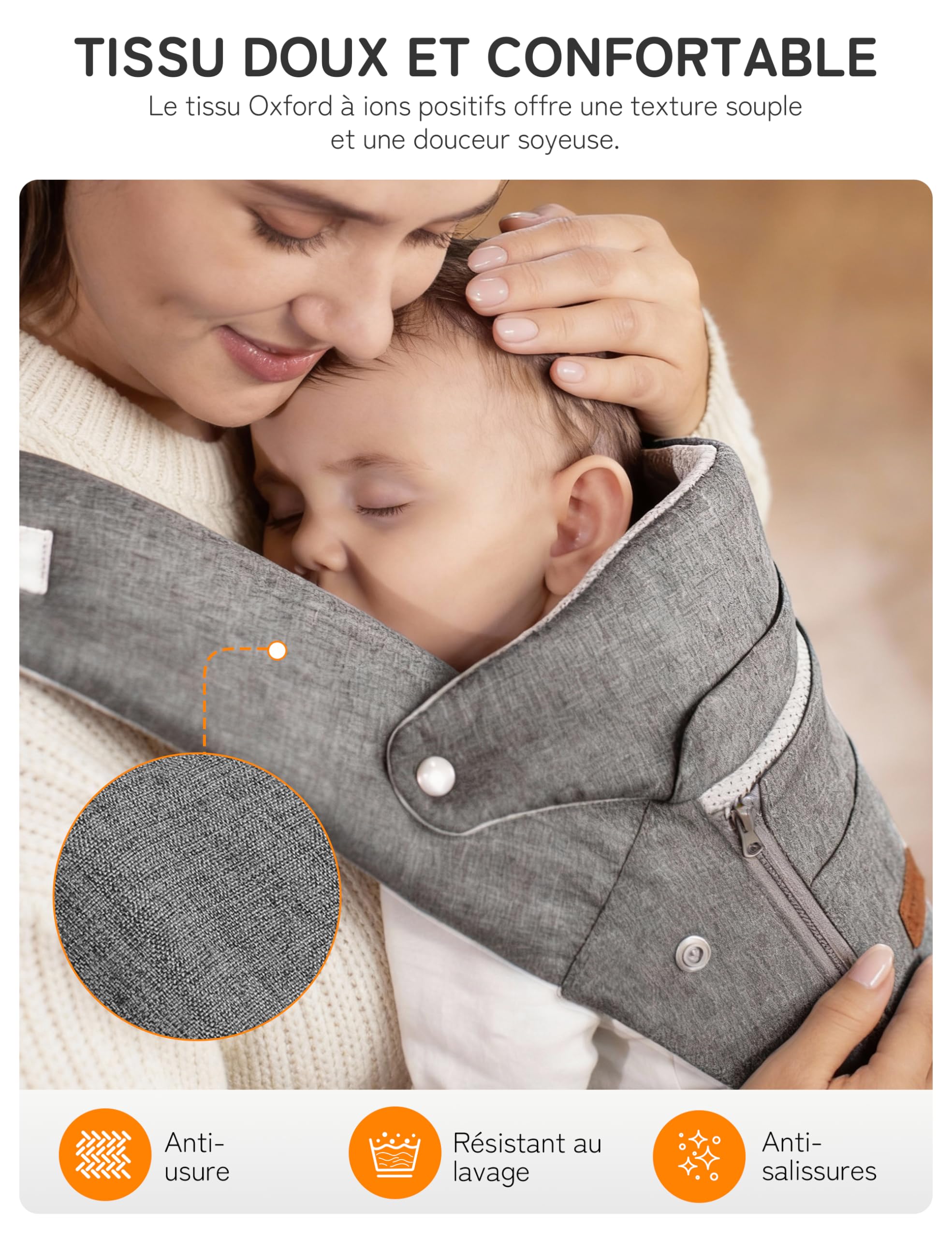 besrey Porte Bebe Physiologique, Porte Bébé avec Siège Hanche | Porte Bebe Hanche 4-36 Mois, 6 Positions, Soutien Lombaire