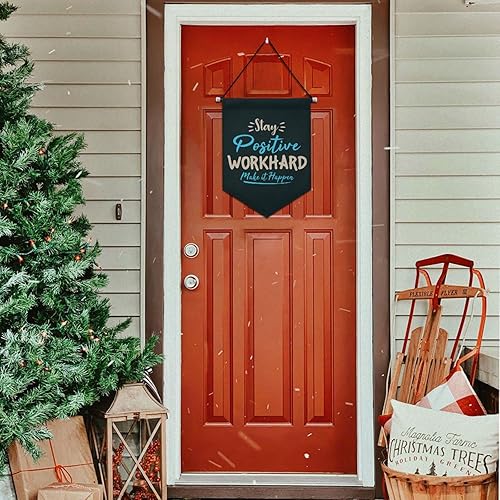 Miniatura 5 de OTVEE Letrero de puerta con texto en inglés "Stay Positive Work Hard Make It Happen", letrero decorativo para colgar en las fiestas en el hogar