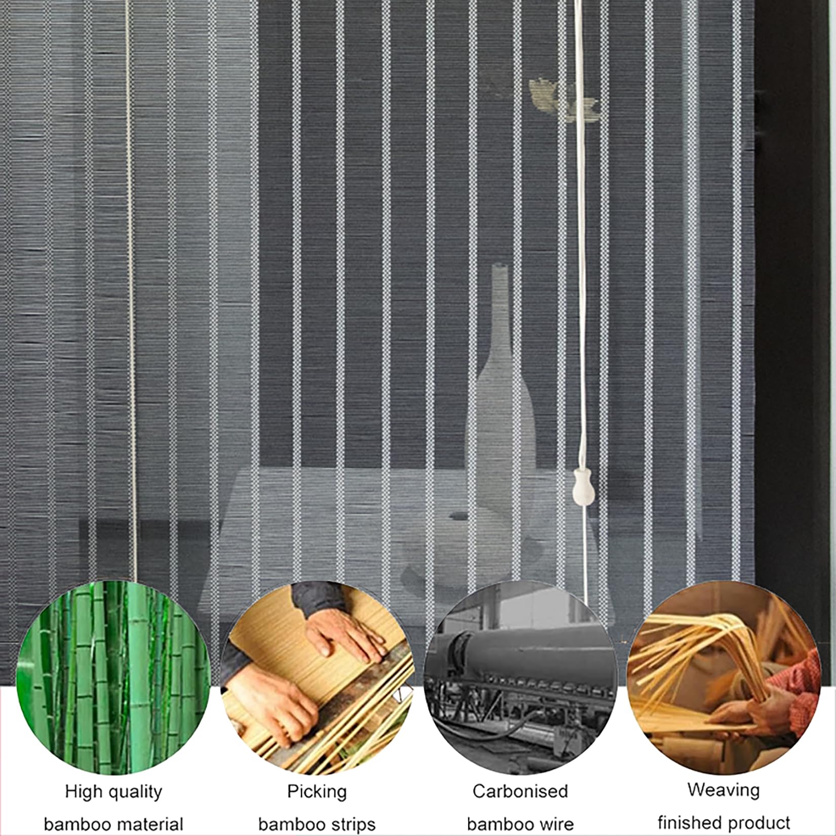 Retro Bambù Tenda a Rullo, Tapparella Bamboo Da Esterno Privacy Traspirante Tenda da Sole Oscurante In Bambù Con Sollevatore,per Interni/Esterni,Personalizzate