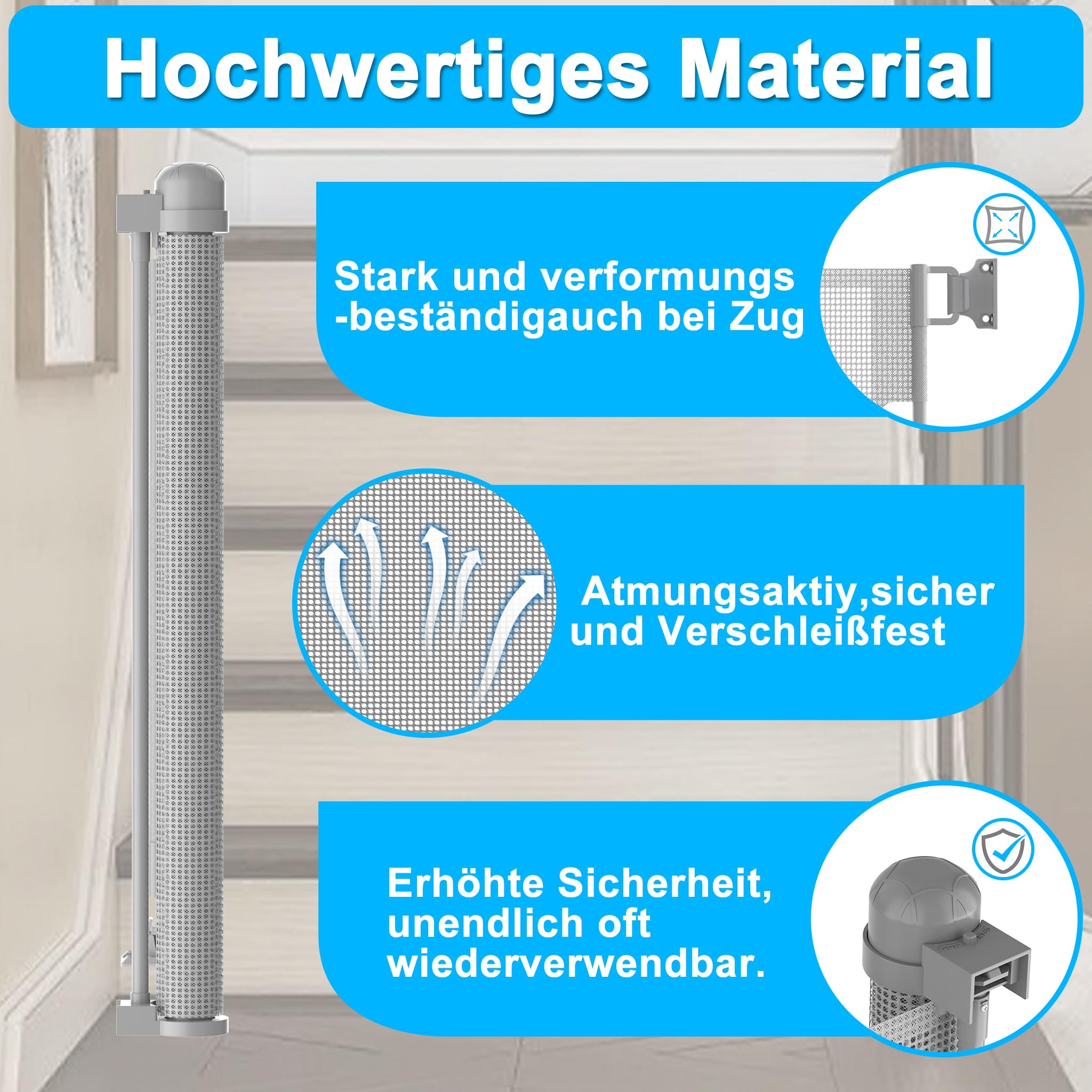 UISEBRT Rejilla de Protección Extensible para Puertas y Escaleras - 0-180 cm, Barrera para Perros, Bebés y Mascotas - Color Gris