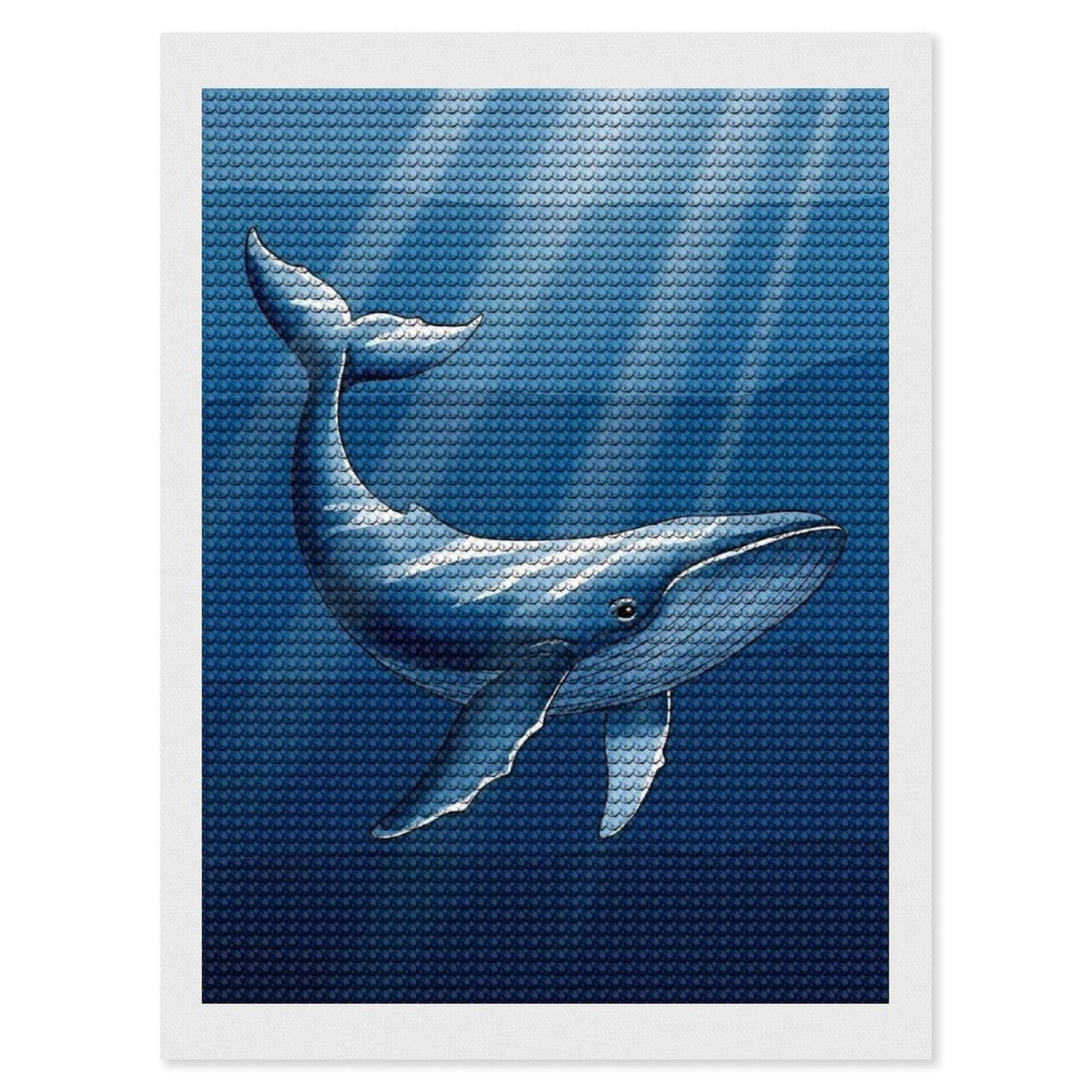 Junmoney Blue Whale Swimming in Sunlit Ocean DIY Diamond Art Canvas Kit 12"x16", Relaxing DIY, Sparkling Crystal Beads, Vintage Style Decor, Holiday Gift Idea