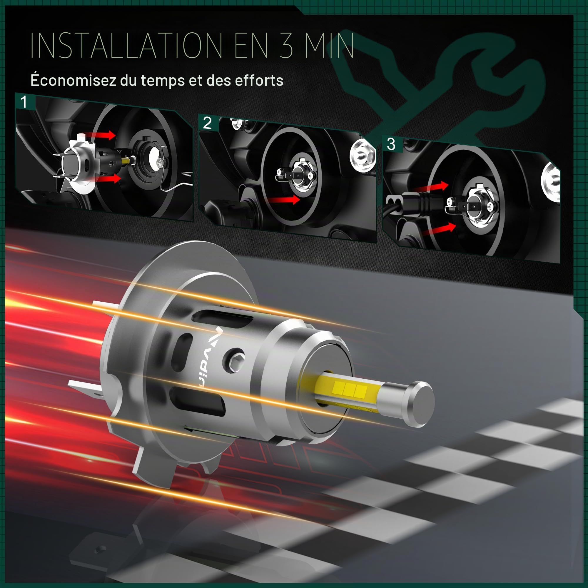 ampoules h7 led 360° 40000lm, lampe de phare pour voiture et moto, feu universel 12v pour feux de route ou croisement, pour phares paraboliques ou lenticulaires, 6000k blanc