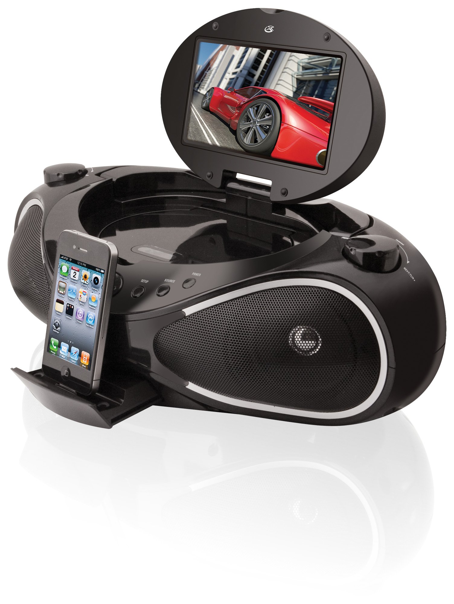 iLive IBPD882B CD/DVD/iPhone Boombox with 7-Inch TFT Display