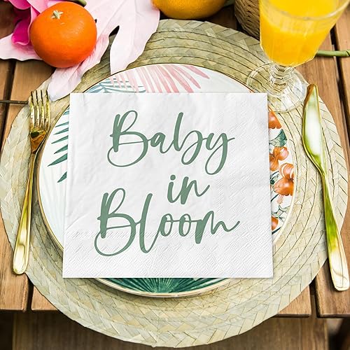 Miniatura 7 de Whaline 80 servilletas de papel para baby shower, color verde salvia, servilletas desechables para bebé, cumpleaños, almuerzo, cena, servilleta
