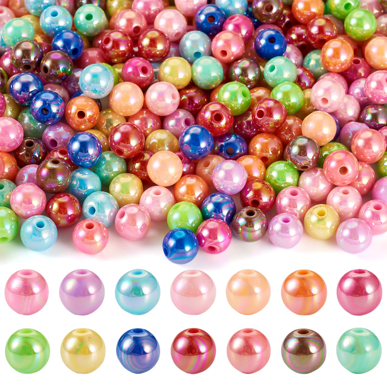 Beadthoven - 600 Perline Acriliche Trasparenti Iridescenti: Cuori, Stelle, Gocce Per Creare Gioielli