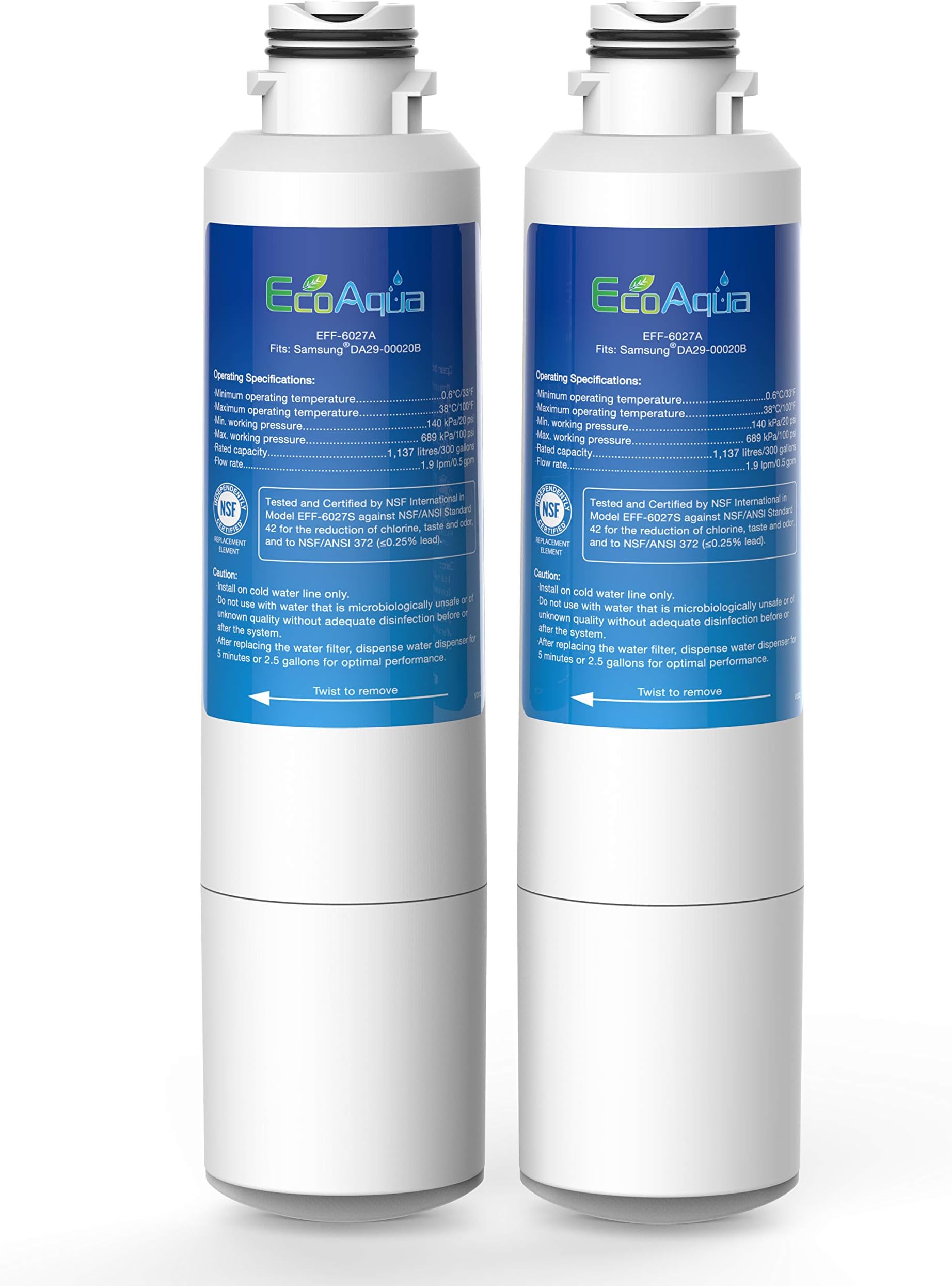 EcoAquaEFF-6027A Replacement Filter, Replacement for Samsung DA29-00020B, DA29-00020A, HAF-CIN/EXP, 46-9101 Refrigerator Water Filter, 2 Pack