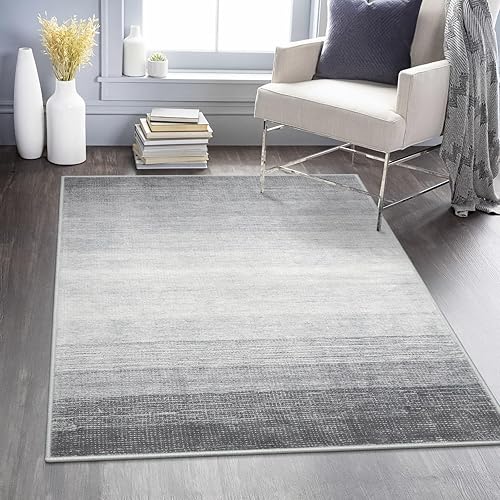 Lanffia Modern Ombre 3x5 Area Rug,Light Grey Rugs for Bedroom,Non-Slip Washable Rugs for Entryway,Contemporary Non-Shedding Low Pile Soft Accent Mat for Kitchen Entry Office