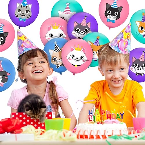 Miniatura 4 de 40 globos de látex para fiesta de cumpleaños de gatos, lindos globos con estampado de gatitos de dibujos animados, decoraciones de fiesta de gato,